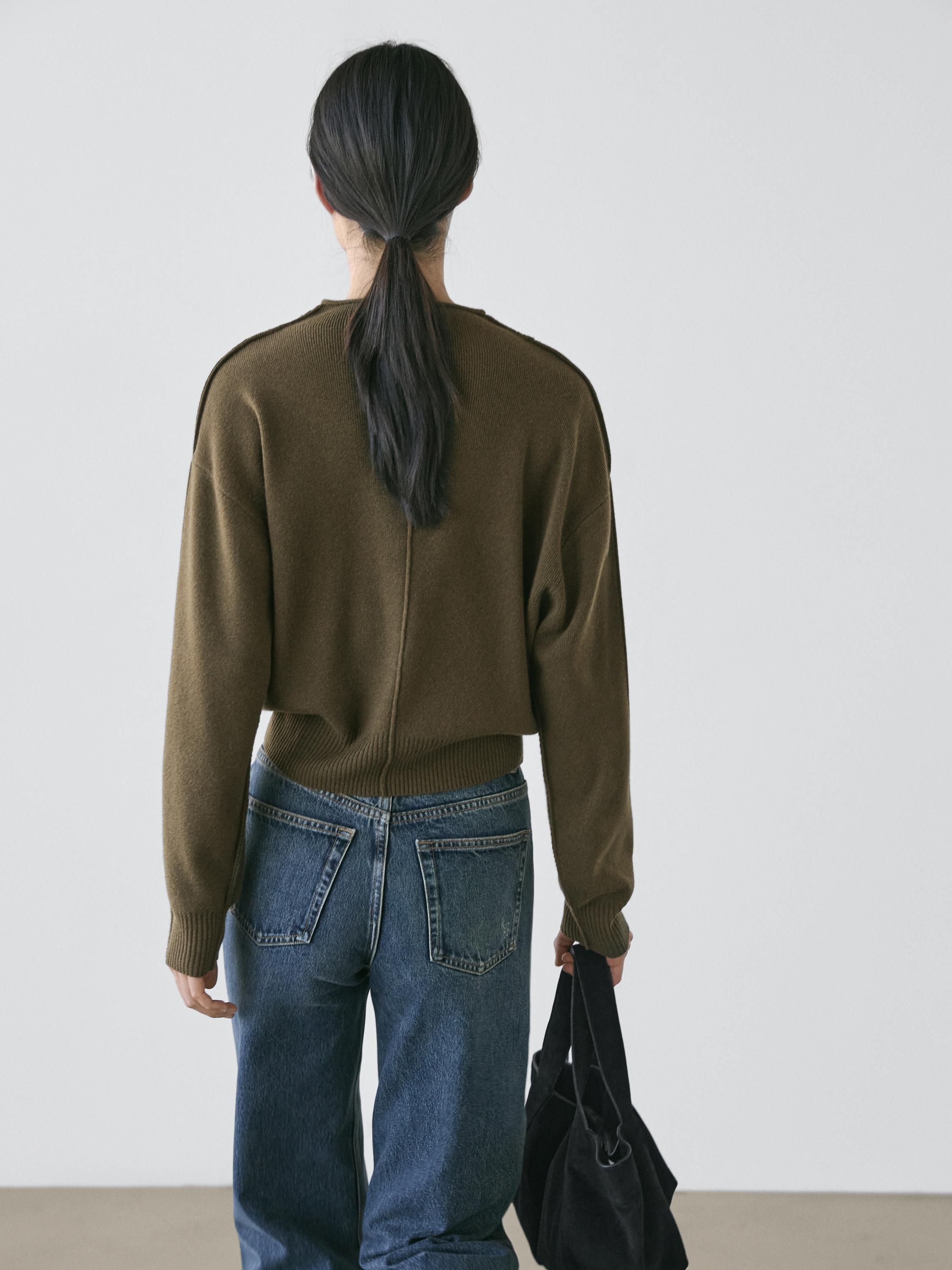 Wool blend knit cardigan with seam details