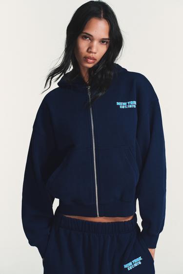 SLOGAN PRINT HOODIE - Blue by Zara