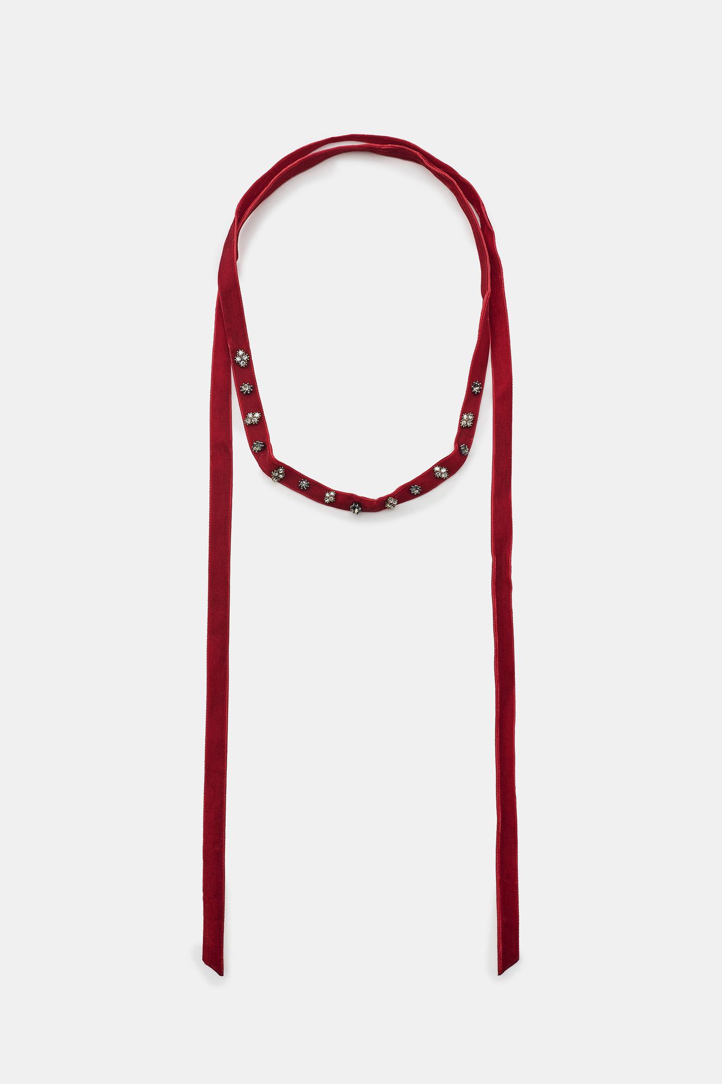 Женское колье Zara Velvet Rhinestone, цвет: Тёмный красный — фото 3