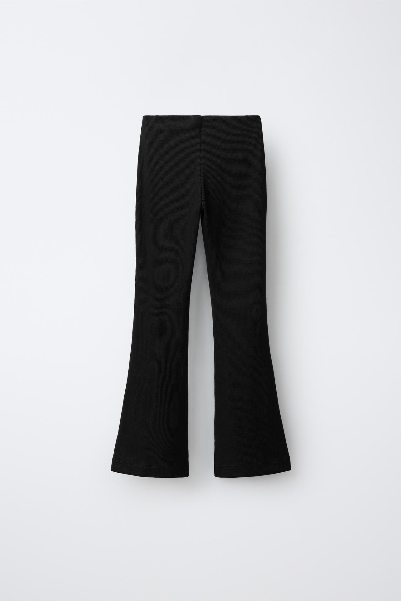FLARED RIBBED LEGGINGS — Black