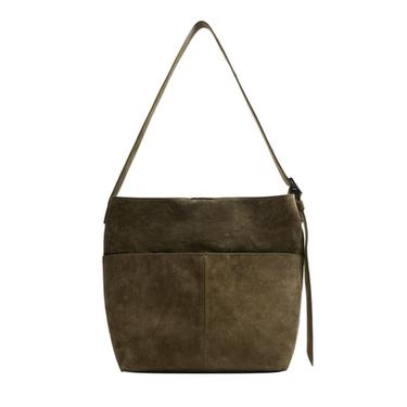 SAC SHOPPER EN CUIR - Vert kaki de Zara