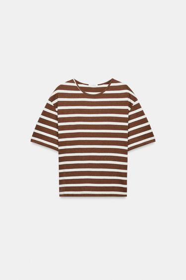 STRIPED SHORT SLEEVE T-SHIRT - Brown by Zara