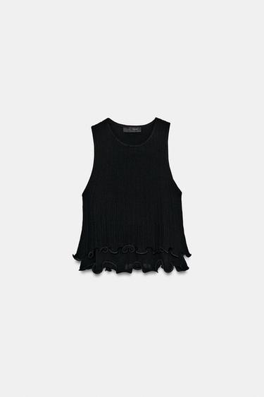 TOP VAN DUBBELGELAAGDE TRICOT - Zwart van Zara