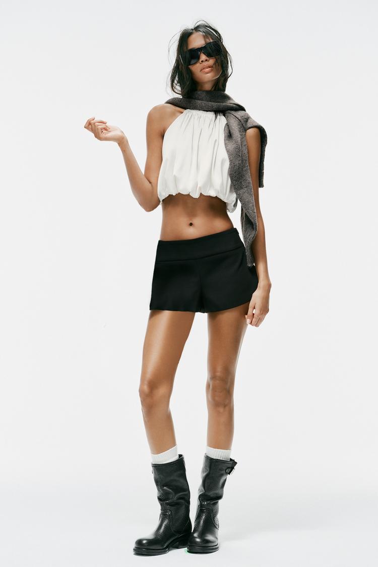 SATIN BALLOON CROP TOP