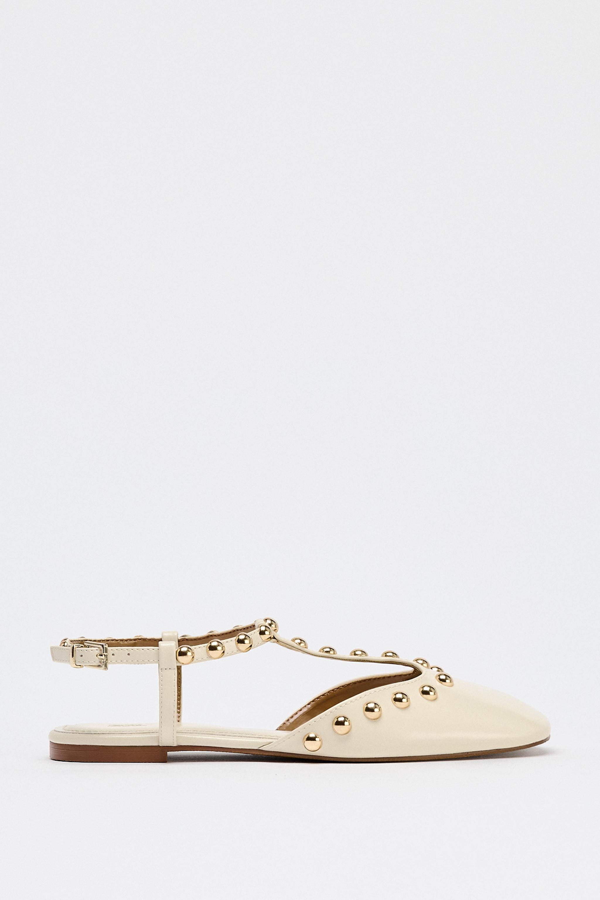ZARA スタッズ レザー フラットシューズ 1541/410 (ZARA/バレエ