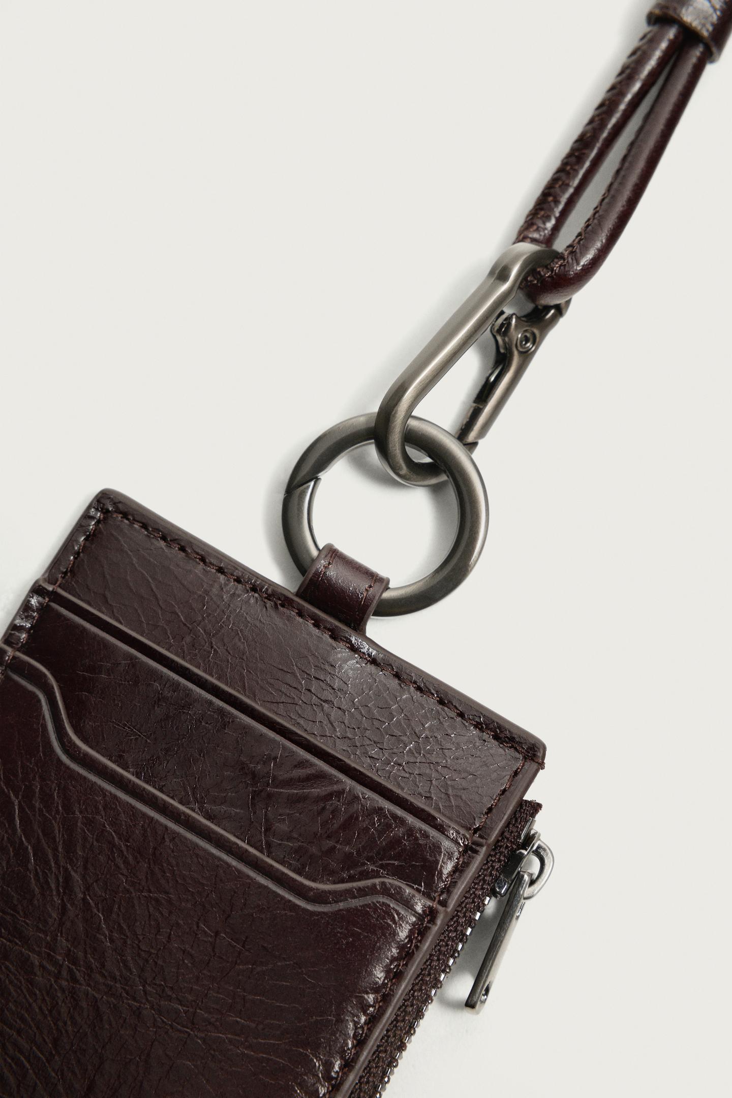Мужской кошелёк Zara Leather Lanyard Card Holder, цвет: Коричневый — фото 6