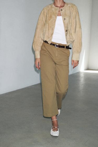 Zara ZW COLLECTION CROPPED CHINO PANTS - Olive green
