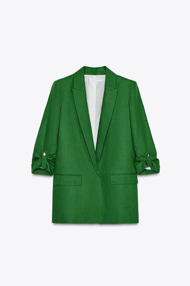BLAZER WITH ROLLED-UP SLEEVES - Green by Zara