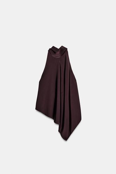 TOP ACETINADO ASSIMÉTRICO - Beringela-escuro da Zara - Imagem 0