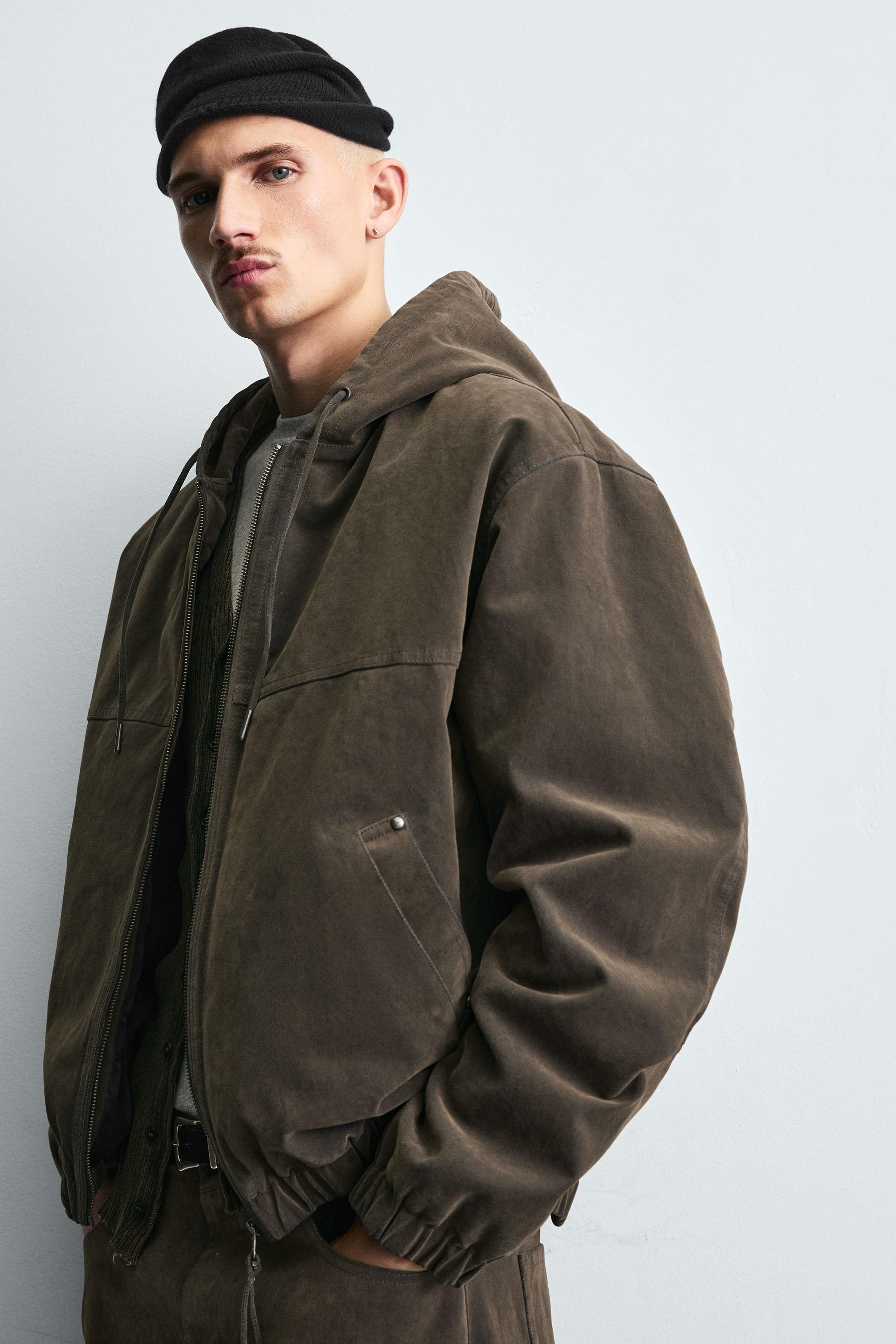 VELOUR HOODED PUFFER JACKET