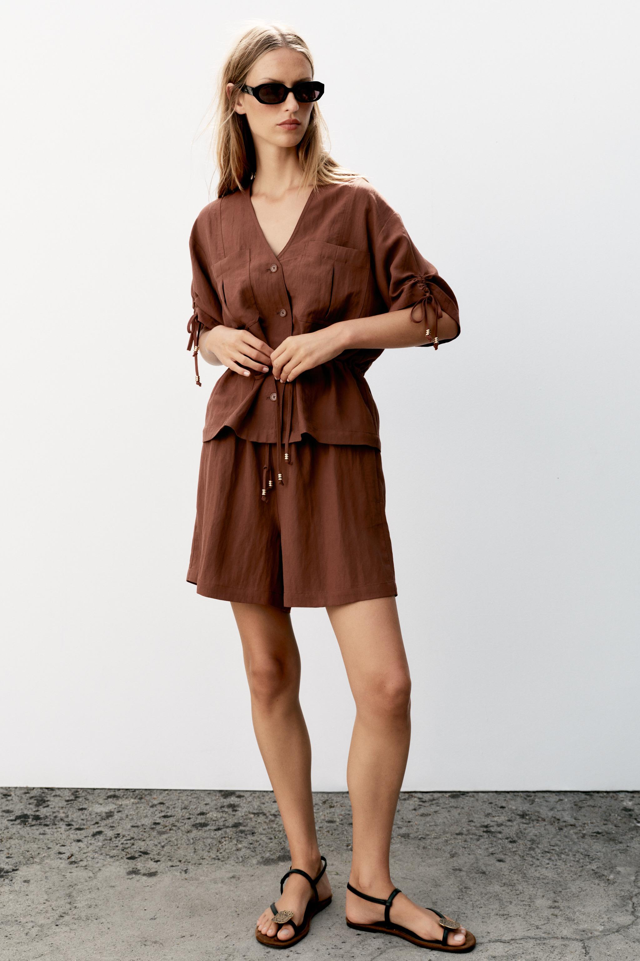 Женские куртки Zara SHORT SLEEVE BEADED SAFARI JACKET