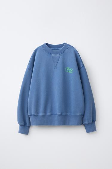 Zara PLAIN LOGO PRINT SWEATSHIRT - Blue / White - Image 0