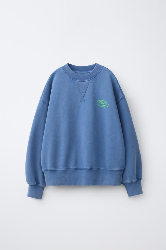 SUDADERA LISA ESTAMPADO LOGO - Azul / Blanco de Zara - Imagen 0