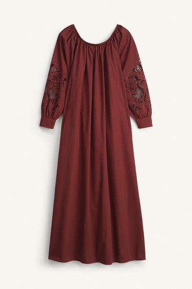 ROBE EN POPELINE BRODÉE ÉDITION LIMITÉE - Bordeaux de Zara - Image 6