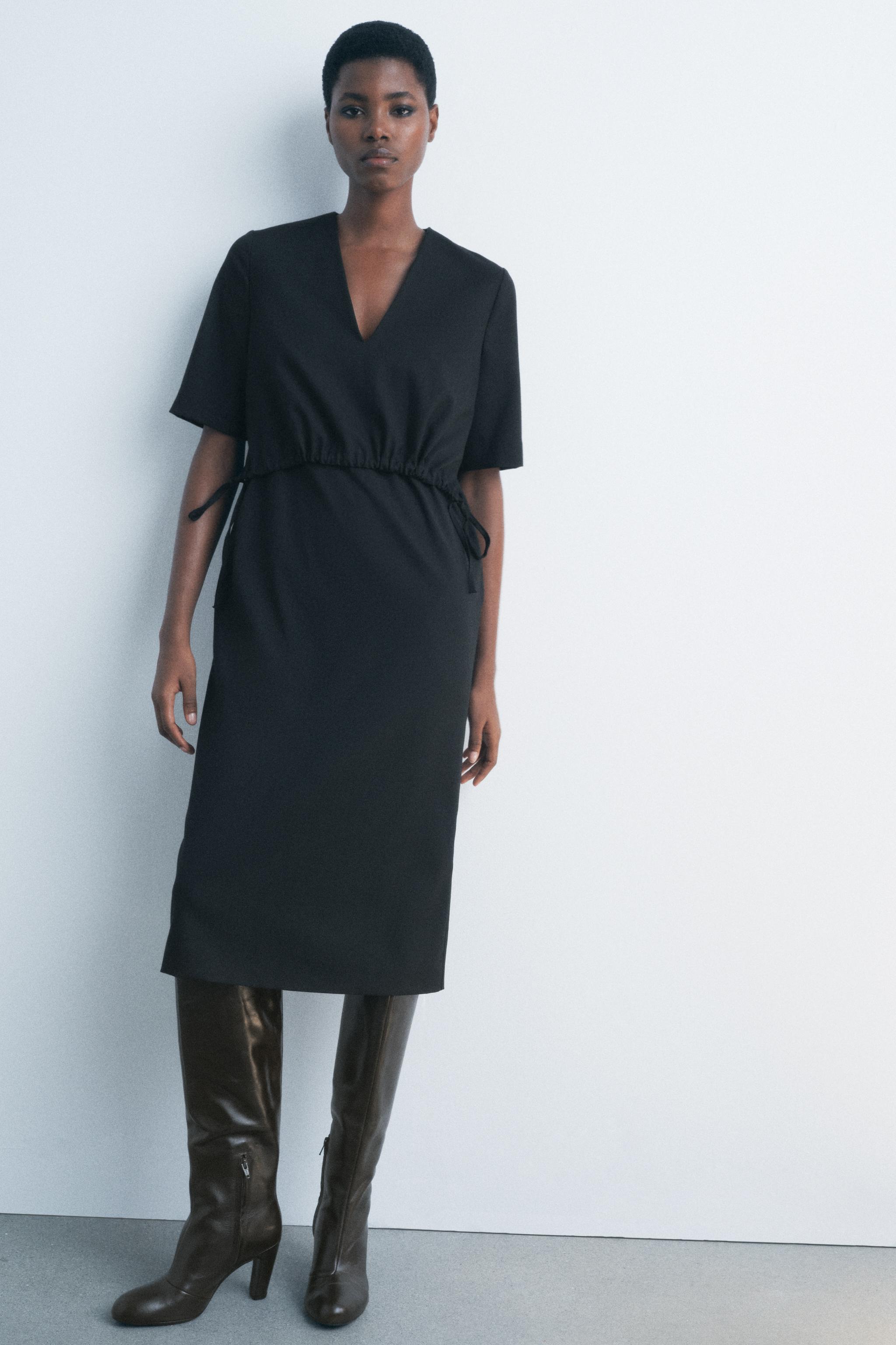 Black v neck midi dress online