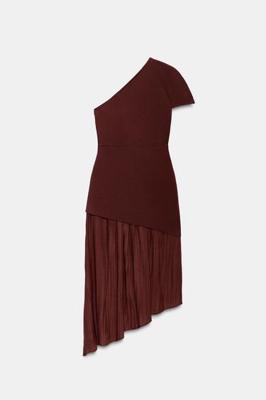 ASYMMETRIC KNIT DRESS WITH MATCHING DETAIL - Brick by Zara