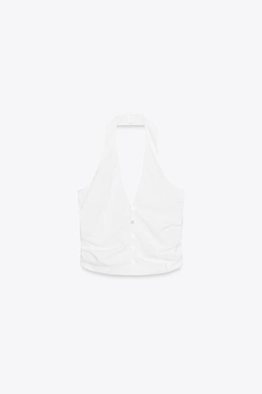 TOP CHALECO HALTER FRUNCES - Blanco de Zara - Imagen 0