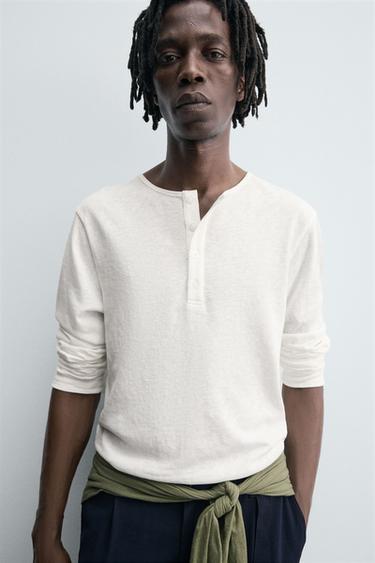 Zara 鈕扣領 T 恤 - 白色