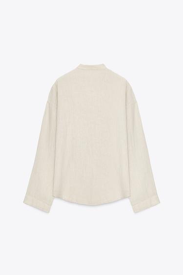 100% LINEN OVERSHIRT ZW COLLECTION - Light beige by Zara - Image 6