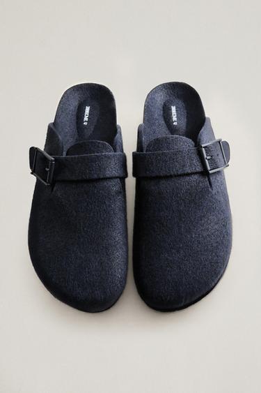 BUCKLED FELT MULE SLIPPERS - Navy Blue by Zara