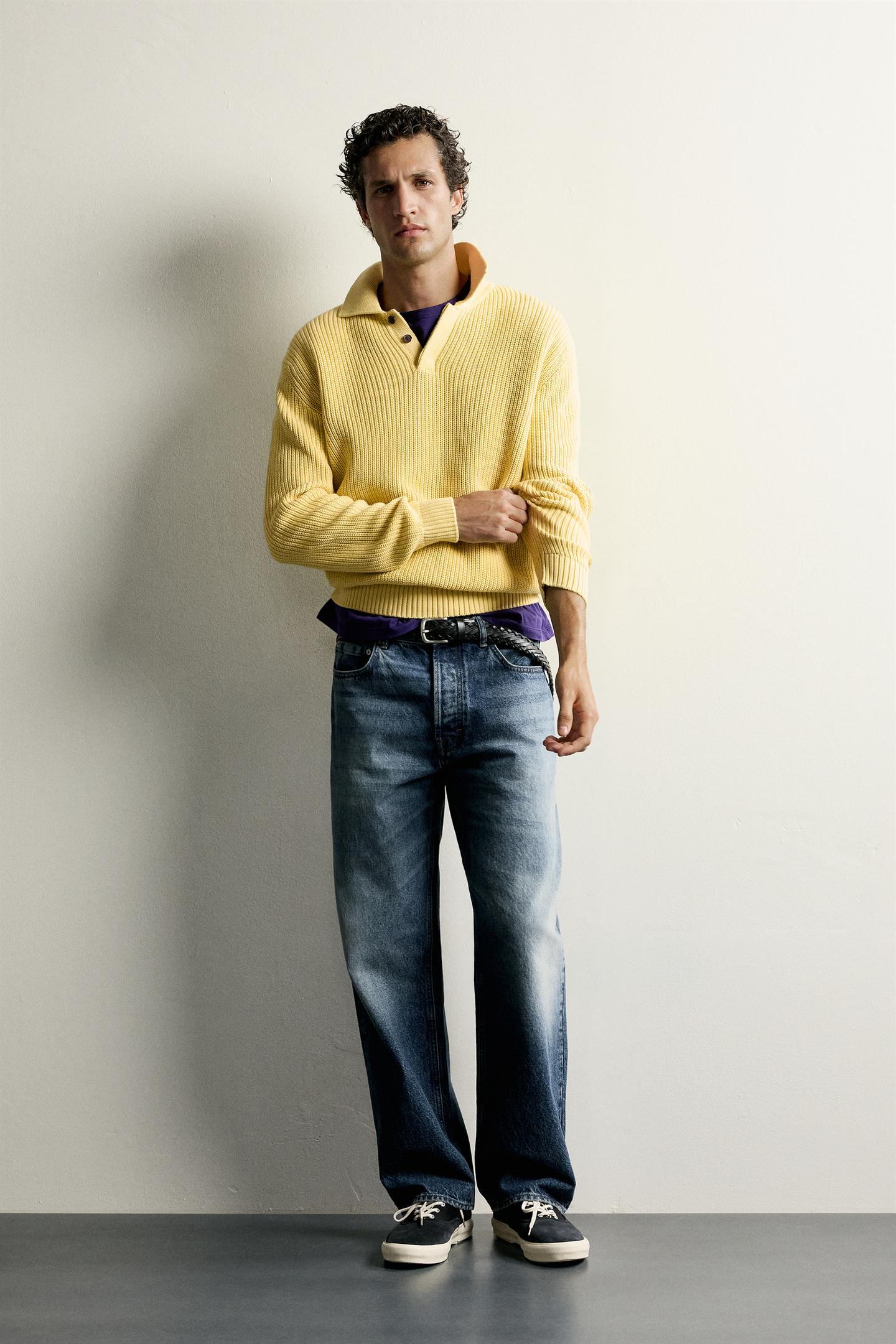 Мужское поло Zara Pearl Knit Regular Fit Polo Shirt, цвет: Жёлтый