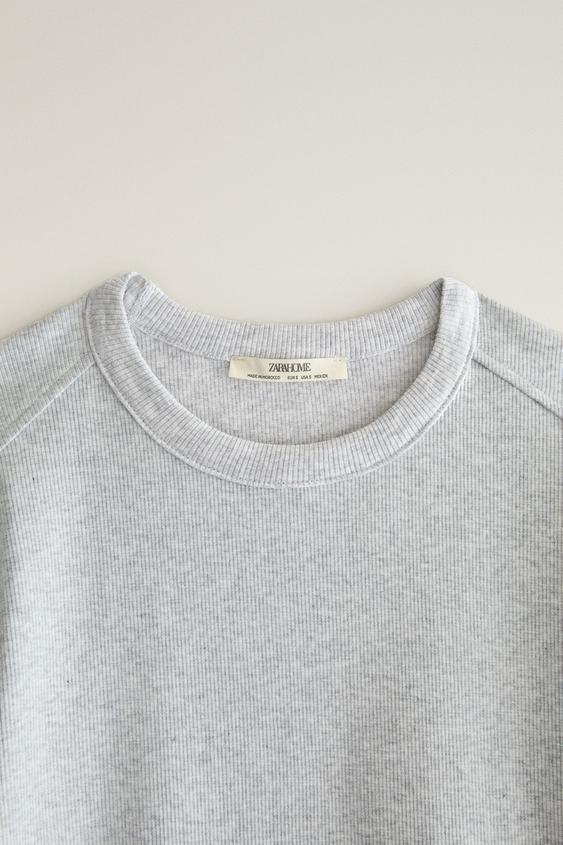 T-SHIRT MANCHES LONGUES COTON RIB - Gris de Zara - Image 1