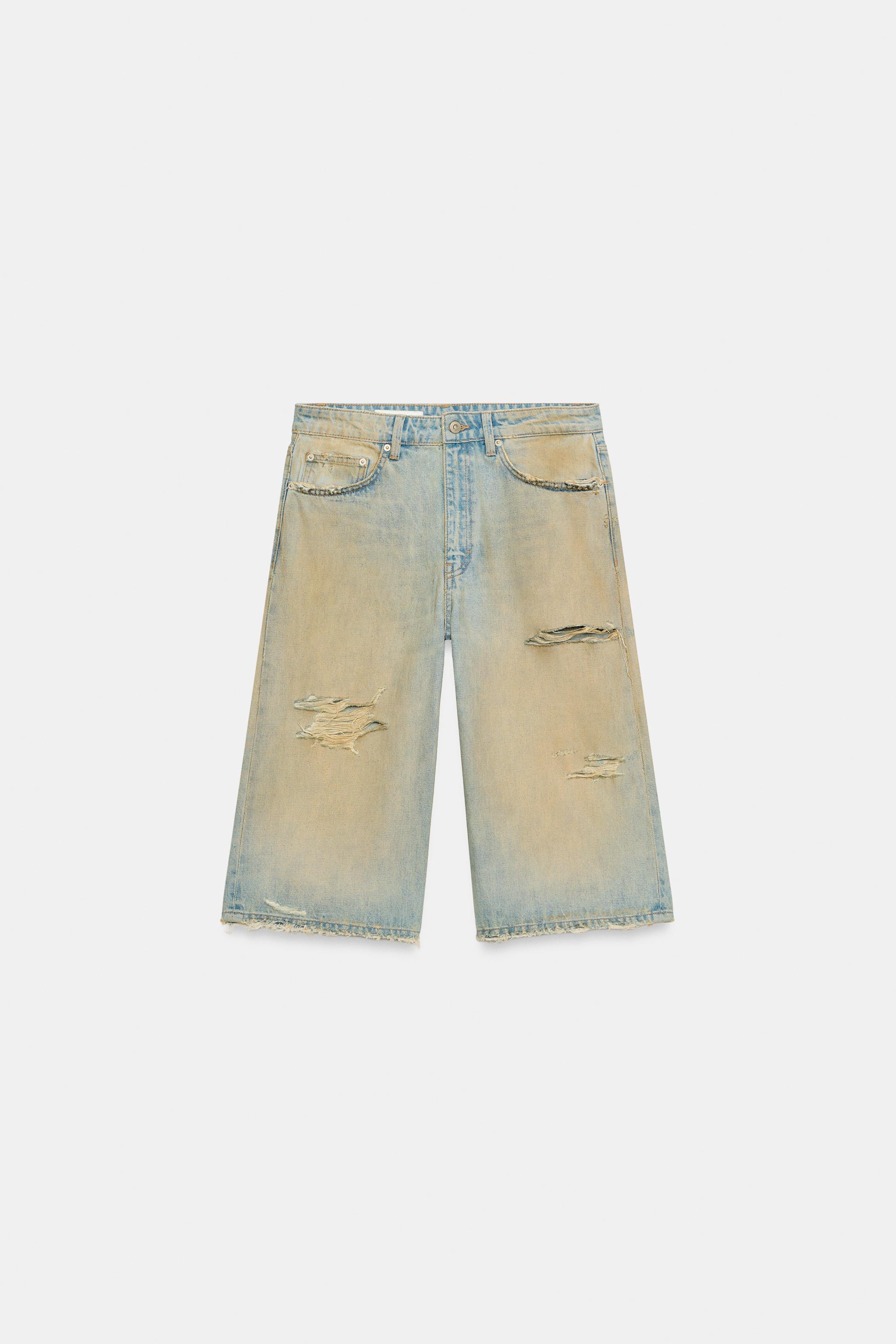 Zara TRF DISTRESSED BAGGY DENIM JORTS görsel 6