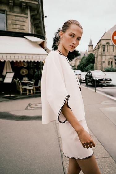 CONTRAST EMBROIDERY KNIT SKIRT - White by Zara - Image 2