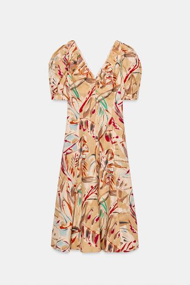 PRINTED MIDI DRESS WITH PUFF SLEEVES - Multicoloured by Zara - Image 4