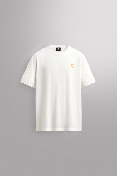 CAMISETA ESTAMPADA LINO - ALGODÓN - Blanco roto de Zara