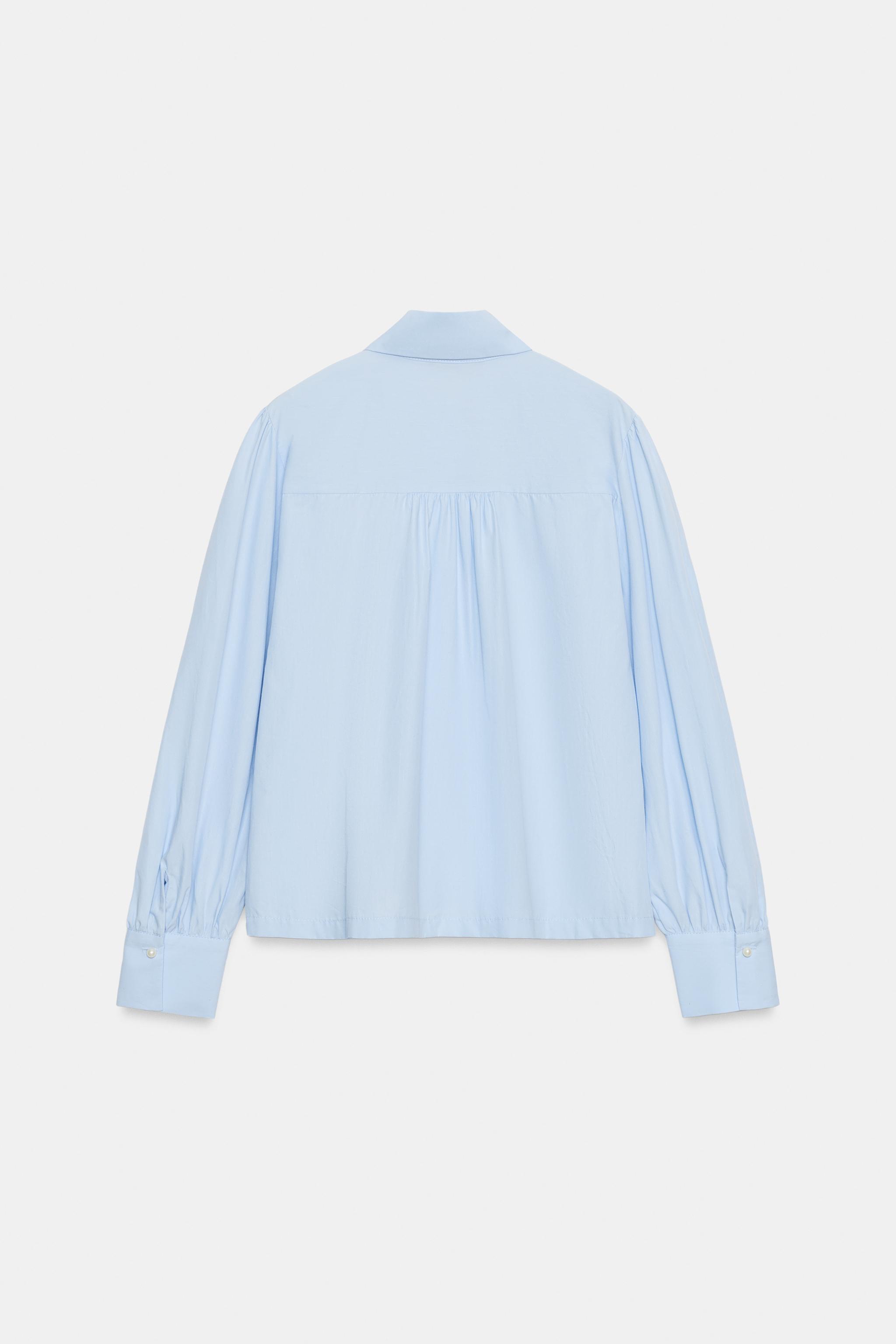 Zara Suni İnci Çiçekli Poplin Gömlek görsel 6