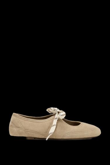 BAILARINA CORDONES SERRAJE - Marrón Arena de Zara - Imagen 0