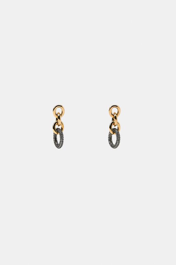 CONTRASTING LINK SPARKLY EARRINGS