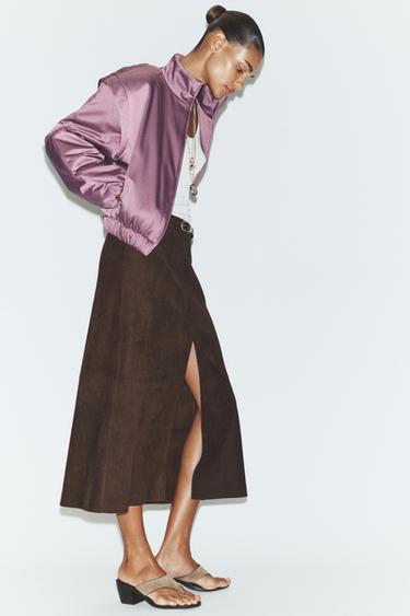 SAIA EFEITO SUEDE COM CINTO - Marrom-chocolate da Zara