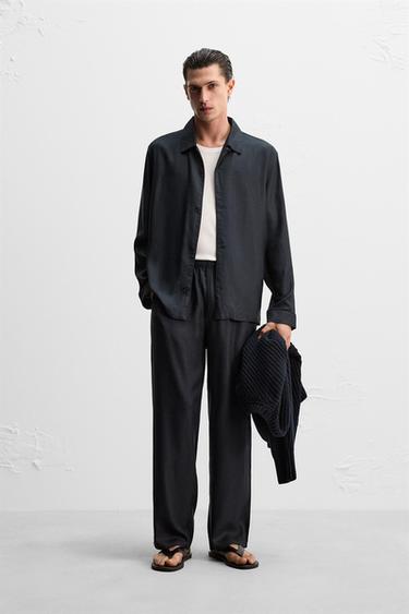SILK SHIRT - Dark navy by Zara - Image 0