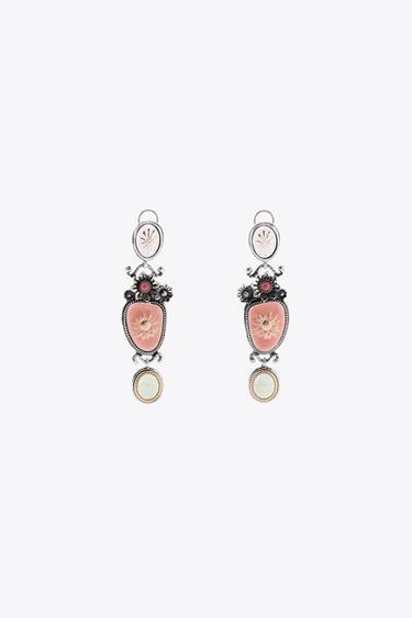 Zara STONE FLOWER EARRINGS - Pink