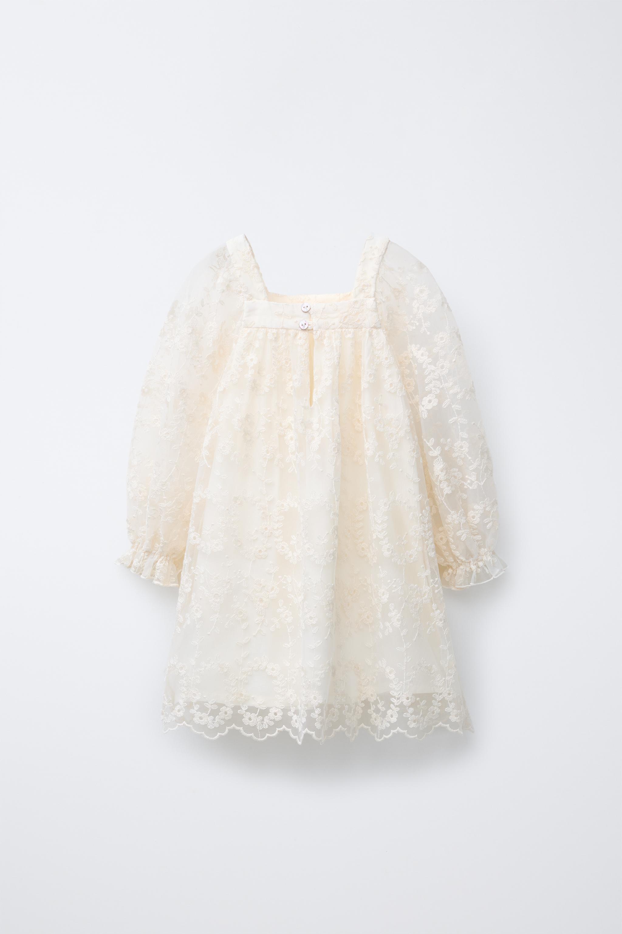 フラワー刺繍入りチュールワンピース - エクリュ | ZARA Japan