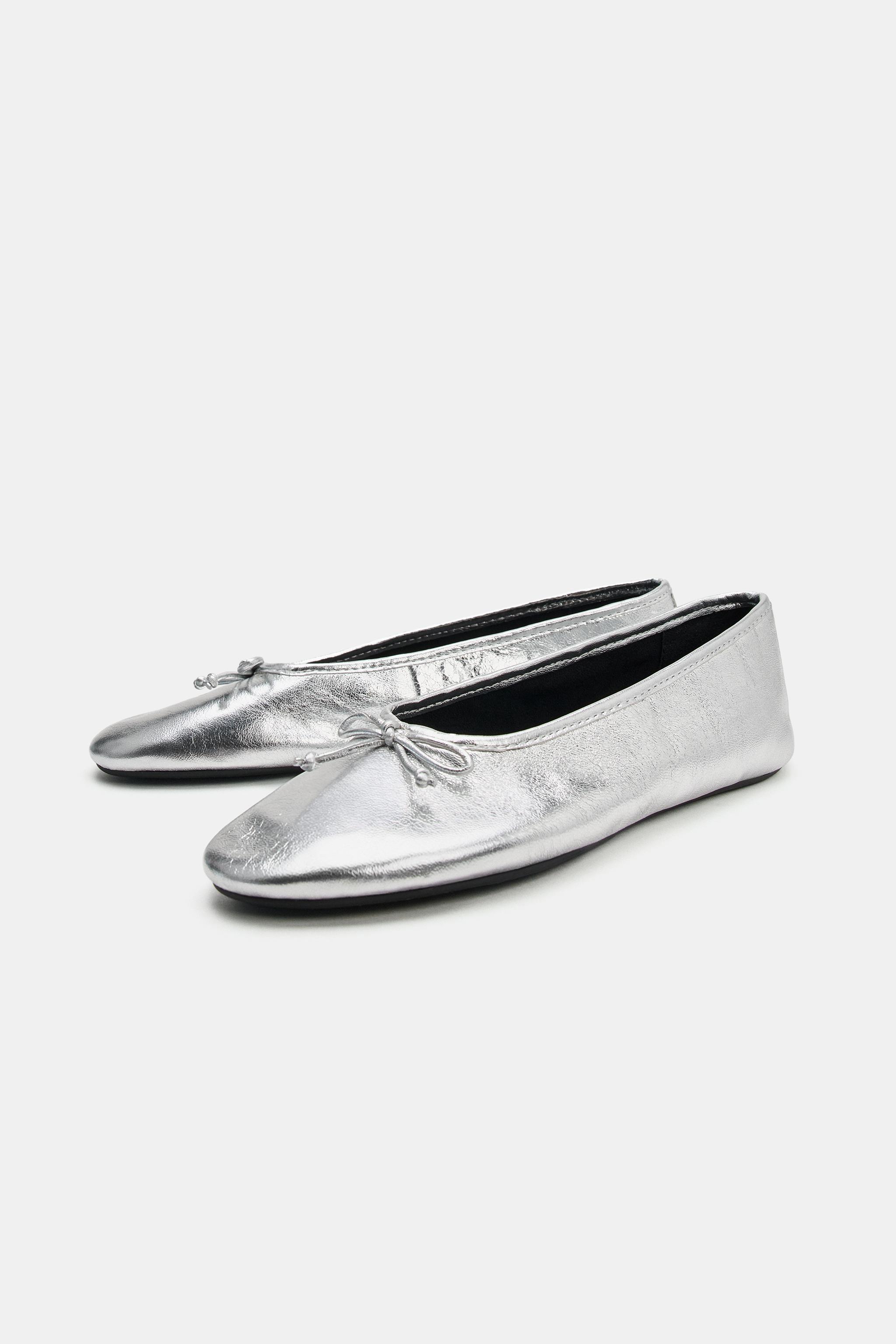 Обувь Zara METALLIC LEATHER BALLET FLATS — фото 4