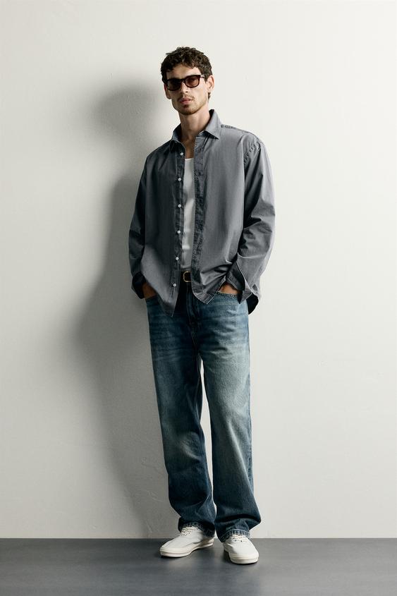 Zara WASHED RELAXED-FIT SHIRT - Charcoal - Image 0