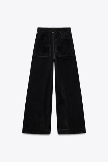 ZW COLLECTION WIDE-LEG HIGH-WAIST FLOCKED JEANS - Black by Zara - Image 5