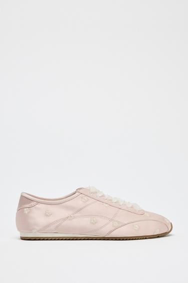 SATIN-EFFECT FLORAL TRAINERS - Pink by Zara