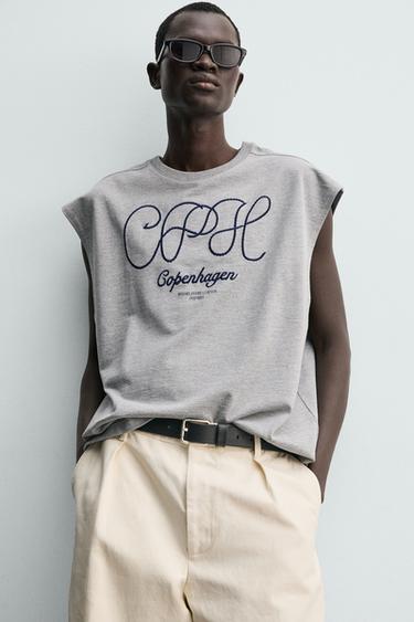 EMBROIDERED RELAXED FIT TANK TOP - Grey marl by Zara - Image 4