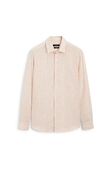 Zara 100% linen regular fit striped shirt - Light beige