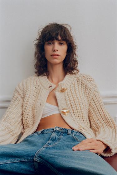 Zara CHUNKY KNIT CARDIGAN - Ecru - Image 0