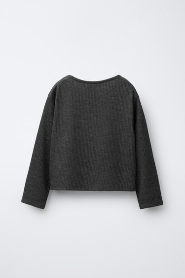 RIBBED STUD T-SHIRT - Grey marl by Zara - Image 1