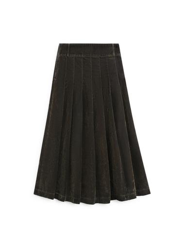 Zara Flocked denim midi skirt with box pleats - Khaki