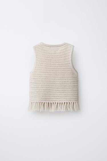 TOP EN MAILLE À FRANGES - Écru de Zara - Image 1