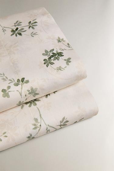 DRAP DE DESSUS SATIN IMPRIMÉ FLEUR - Vert de Zara - Image 1
