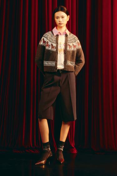 Zara 提花針織開襟衫 - 棕色