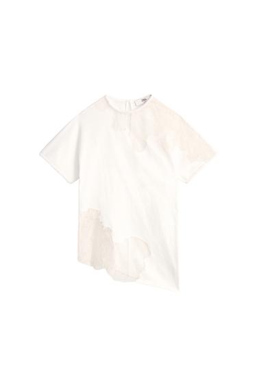 LIMITED EDITION ASYMMETRIC LACE T-SHIRT - Ecru by Zara